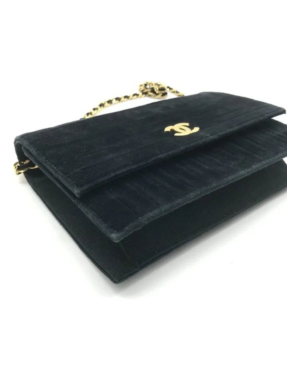 Chanel CC Logo Velour Velvet Mademoiselle Chain Shoulder Bag Black
